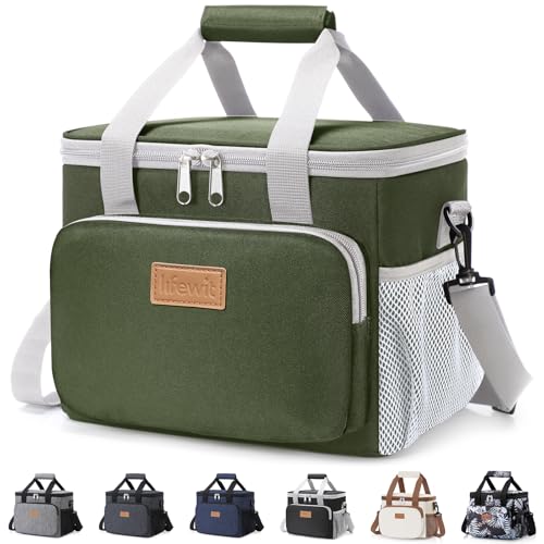 Image of Lifewit Medium Lunch Bag, Insulated Lunch Box, Soft Cooler Cooling Tote for Adult Men Women, Gray and Green 12-Can (9L)