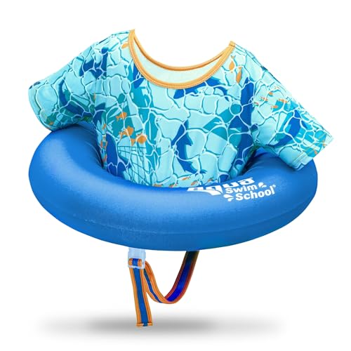 Inflatable Tot Trainer Pool Float, Adjustable Strap, Blue Sea Friends, Ages 2-4 - Secure, Adjustable Safety Strap Keeps Trainer in Place, Easily Slides Off Over Child’s Head