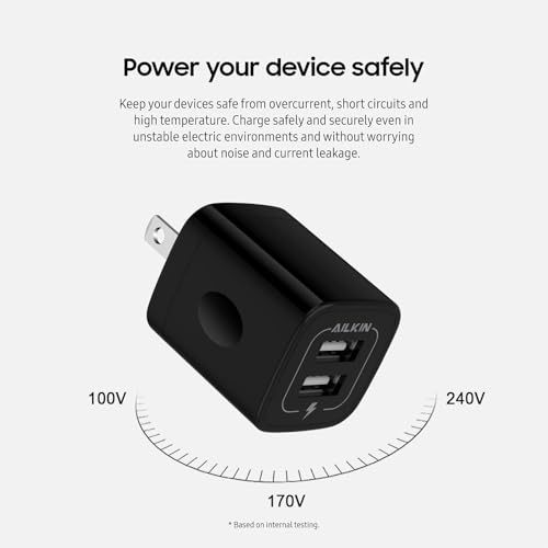AILKIN USB MultiPort Charging Block, Wall Plug Station, Home Travel Charger Cube, Wall Charger Brick, Rapid Charging Adapter, Fast Android Charge Replacement for iPad/iPhone/iPod/for Samsung Box | USB AC Wall Charger Brick, Rapid Charging Adapter, Fa