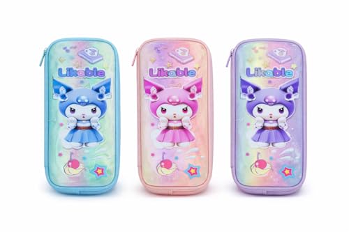 Image of Kids Cute Cartoon Printed Hard Case Pencil Pouch with Zipper Large Capacity School Stationery Organizer Box for Girls Durable Glitter Pen Pencil Case Storage Bag