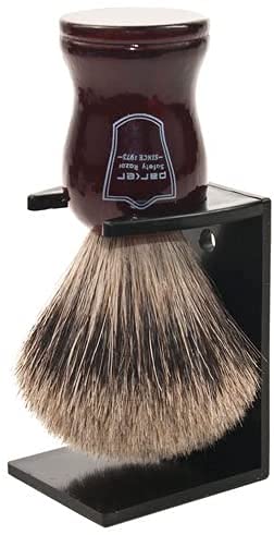 Parker Safety Razor, Premium Handmade "Long Loft" 3-Band Pure Badger Bristle Shaving Brush With Rosewood Handle – Brush Stand Included #TOP29
