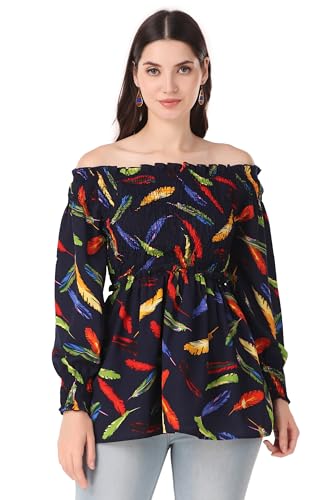 Image of BoheeWohee Women's Casual Off-Shoulder Top with Smocking Elastic Tops for Women | Casual Tops for for Women | Stylish Tops for Women Full Sleeve