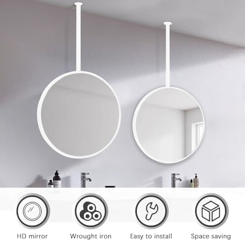 Miroir suspendu plafond rond blanc pour résoudre le manque de place au mur - 6