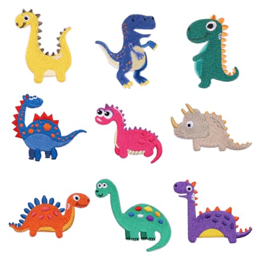 TYFGRT 9 Parches De Dinosaurios, Lindos Parches De Dibujos Animados, Parches De Reparación De Ropa, Parches De Costura DIY, Parches De Decoración De Ropa