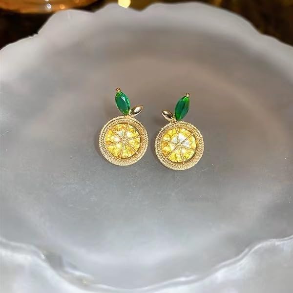 coadipress Delicate Fashion Lemon Stud Earrings for Women Glitter Rhinestone Lemon Earrings Lightweight Fruit Earrings Fruit Shape Cubic Zirconia Stud Earrings Jewelry Gift - Image 8