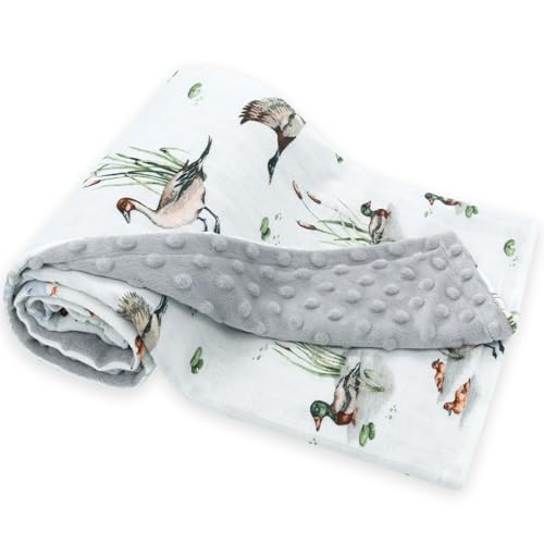 Image of LifeTree Baby Blankets for Newborn, Soft & Lightweight Swaddle Blankets, Muslin Front and Dotted Fleece Backing Receiving Bed Throw Blanket Unisex, 31X40 Inches, Baby Girl & Boy Blanket, Duck