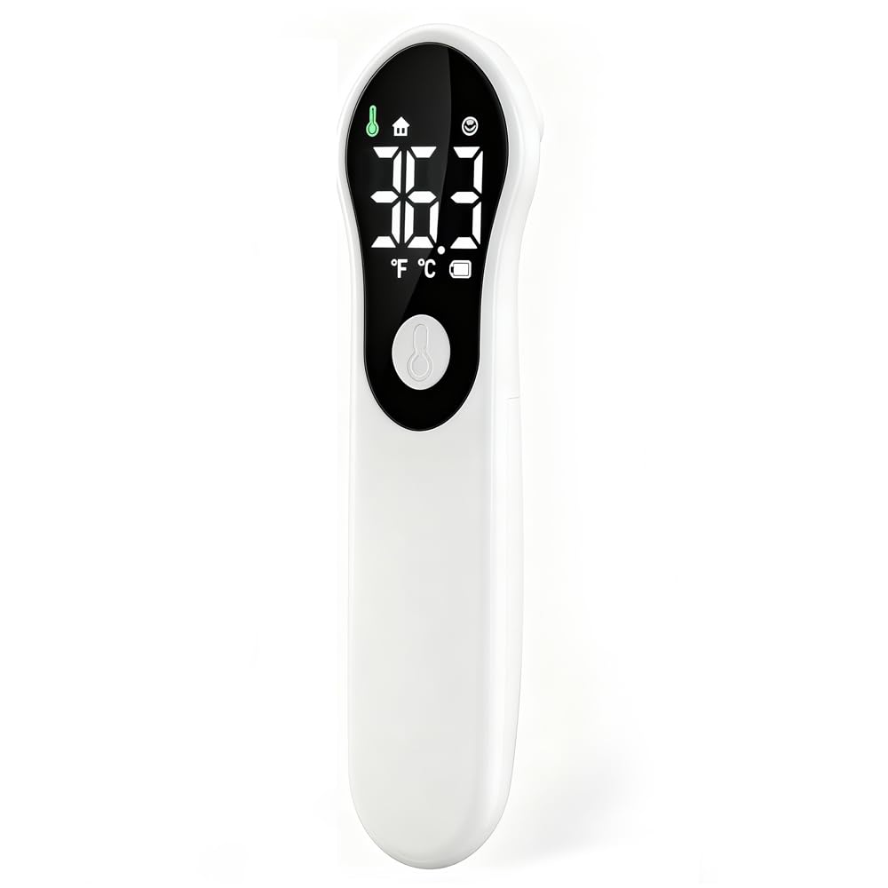 Thermomètre Frontal Sans Contact, Thermometre Bebe, Thermomètre Numérique Infrarouge pour Adultes, Lecture Précise avec Ecran LCD,°C/°F,Alerte Fièvre, Mesures Rapides et Précises (Crème)