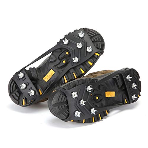 QIUTIANQ Steigeisen Grödel Eisspikes, Schuhkrallen mit 8 Edelstahl Zähne Spikes, Winter Schuhspikes Schneespikes Edelstahlspikes Schuh Spikes für Bergsteigen Trekking Outdoor (Schwarz, L) Cover