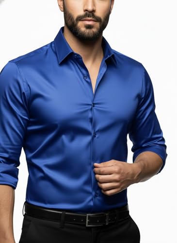 Image of Men's Solid Satin Full Sleeve Soft Finish Regular Fit Shirt for Casual Wear