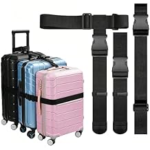 3 Packs Luggage Straps for Suitcases, 2 Luggage Connector Straps & Elastic Strap, Connect Up to 4 Suitcases & Add a Bag, Heavy Duty Adjustable Travel Belt for 20-32 Inch Luggage, Black