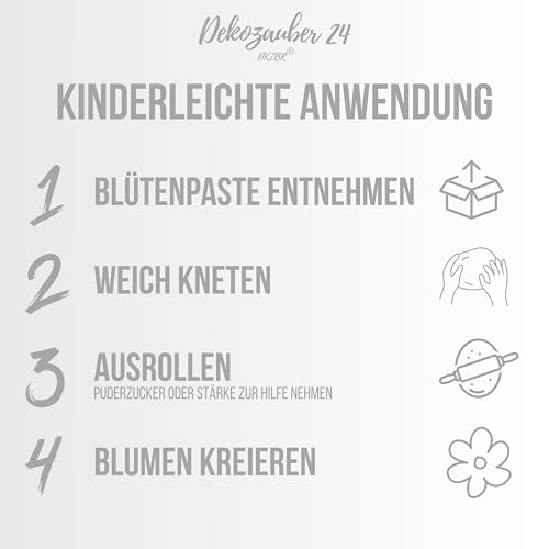 Dekozauber24 Blütenpaste weiß, 500g, vegan, essbar, perfekt für Blumen, Blüten, Rüschen, feine Dekorationen, essbare Zuckerpaste, weisse Tortendeko Fondant