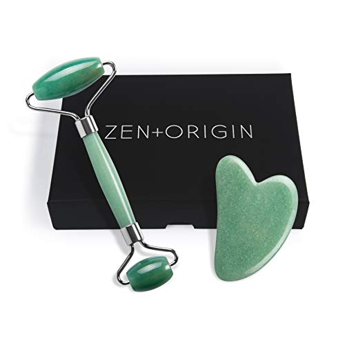 Jade Roller and Gua Sha Set, 100% Natural Jade Stone Face Roller, Anti-Wrinkle