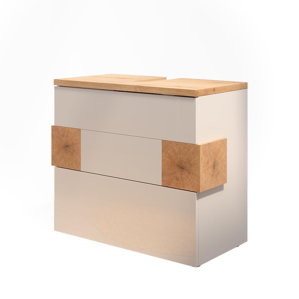 Vicco Waschbeckenunterschrank Eden, Weiß Hochglanz, 70 x 64.5 cm mit 2 Schubladen, zur Wandmontage mit Variabler Innenaufteilung