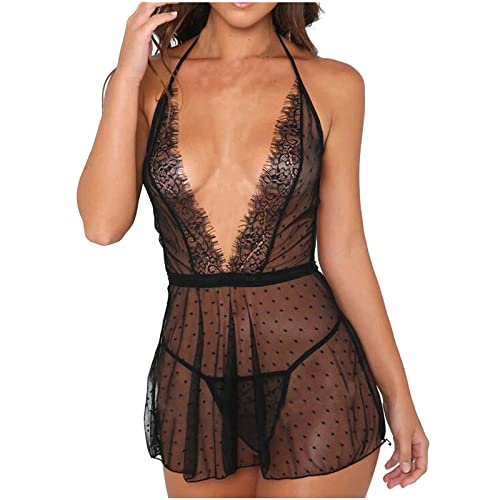 Reviews de Saltos de cama y Camisolas para Mujer Top 10. 46 KSDFIUHAG Saltos De Cama Y Camisolas para Mujer Ropa De Dormir para Mujer Sexy Plus Size Porn Deep V Backless Sleepwear,Negro,XL