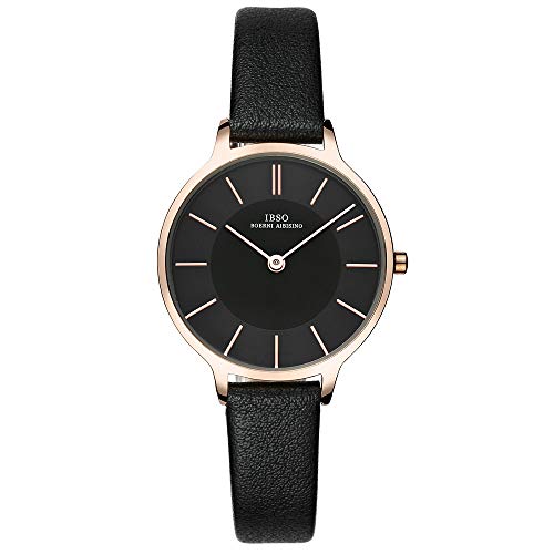 Women Watches Leather Mesh Strap Round Case Analog Fashion Ladies Wrist Watches (6608 Black)