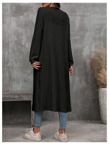 MakeMeChic Women's Rib Knitted Long Cardigan Open Front Long Sleeve Knitted Outwear2
