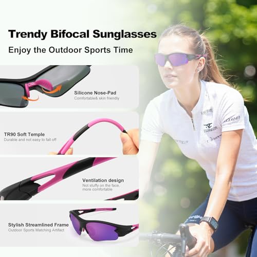 Image of Attractive Bifocal Reading Sunglasses for Women, Durable TR90 Semi Rimless Wrap Around Design Sun Readers, UV400 Near-Far Sun Glass Built in Sports /Driving /Finshing, 3.0x