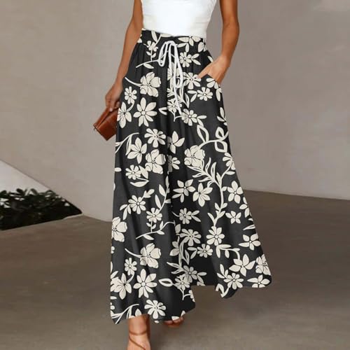 Wide Leg Pants Woman Summer 2025 Flowy High Waisted Trousers Baggy Drawstring Beach Pant with Pockets2