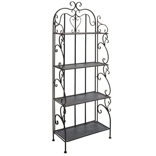 SAFAVIEH Outdoor - Tyrique Black Rust Victorian Wrought Iron 4-Tier Shelf Unit, Metal Plant Stand Baker&rsquo;s Rack, Decorative Patio Garden Storage, 24.8" W x 12.6" D x 65.8" H (PAT5033E)