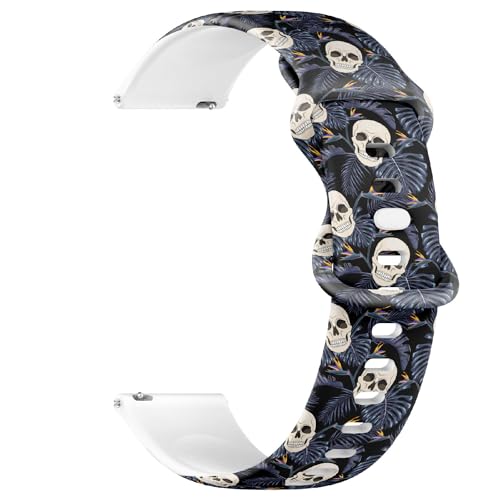 THAZEE Compatible with Amazfit GTS 4 / GTS 4 Mini/GTS 3 / GTS 2 / GTS 2e / GTS 2 mini/GTS, 20 mm Replacement Sport Watch Band (Gothic Skulls Flowers) Silicone Soft Strap Bracelet