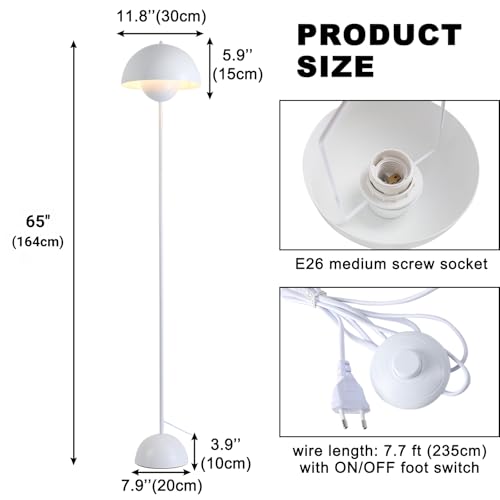 Image of Mid-Century Modern Metal Bud Floor Lamp for Home and Office, Matte White
