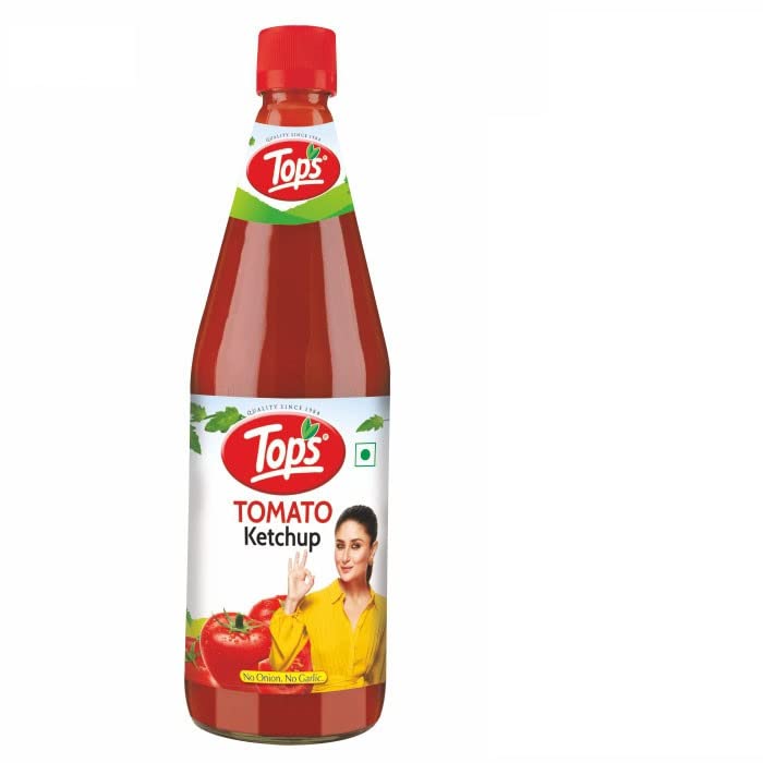 TOPS Tomato Ketchup No Onion No Garlic - 1 Kg Glass Bottle | Made with the goodness of juicy hand-picked Tomatoes | No Added Colour & Flavour