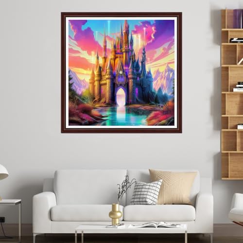 Image of Dooxvey Counted Cross Stitch Kits for Adults 11CT Printed Cross-Stitch Patterns Cross Stitching Embroidery Kit Stamped or Counted Needlepoint Kits-Magic Castle 18x18 inch
