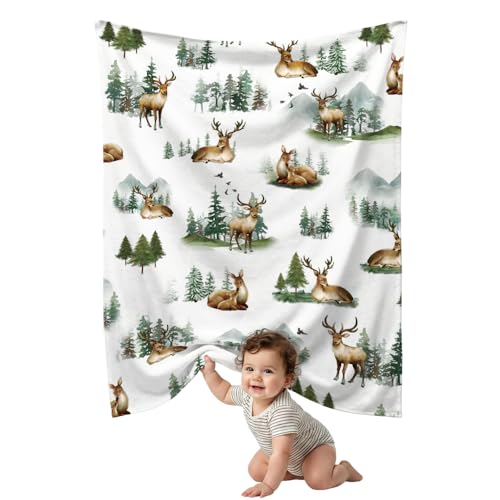 Image of Baby Blanket for Boys Girls, Baby Deer Woodland Animals Baby Blankets for Son Daughter, 30x40 inches Super Soft Fleece Blanket for Newborn Infant, Lightweight Bed Throw Nursery Blanket