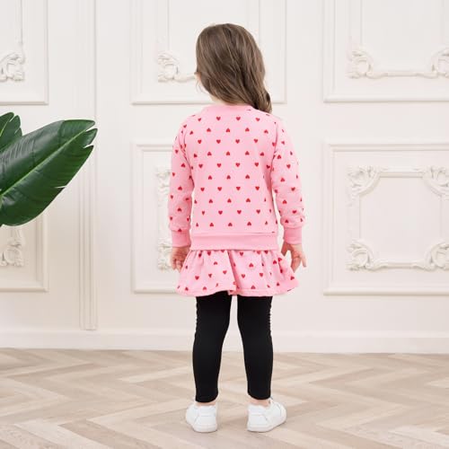 Image of Toddler Valentines Day Outfit Girl Valentines Outfit Heart Graphic Sweatshirts Tops Tutu Leggings with Skirt 3t-9t