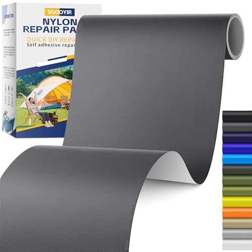 Sgooyir Imperméable Nylon Patch de Réparation Mittelgrau, Tissu Autocollant Reparation, Patchs de Réparation en Nylon pour Tente, Doudoune, Sac de Couchagev 10x200cm