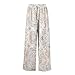 Shusuen Women's Wide Leg Pants 2026 Summer Floral Print Boho Palazzo Pants Casual Flowy High Waist Lounge Trousers with Pockets（4-White,X-Large）