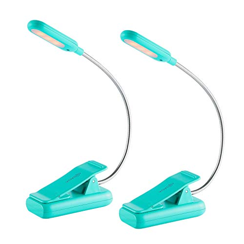 Image of VAVOFO Clip On Rechargeable Reading Light, 7 LEDs with 3 Colortemperature 9 Brightness Levels Book Lights for Reading in Bed with Power Indicator for Bookworms (Blue 2-Pack)