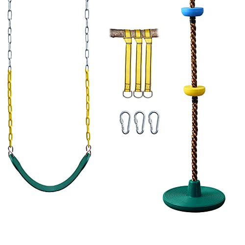 MCBOB Swing Set for Tree, Swing Seat & Climbing Rope Tree Swing for Kids and Adults, Adjustable Kids Swingset Seat & Durable Disc Seat Swing Outside, Heavy Playset Accessories Outdoor Playground Swing