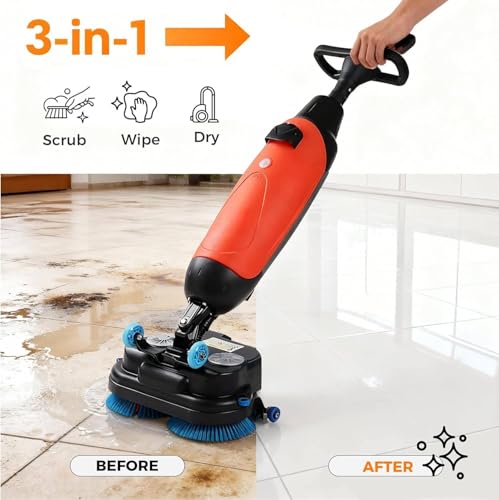 Estropajo portátil para suelos comercial, mini estropajo de grado profesional, rotación de 360°, ancho de limpieza de 17 pulgadas para el hogar, oficina, baño y pequeños espacios comerciales