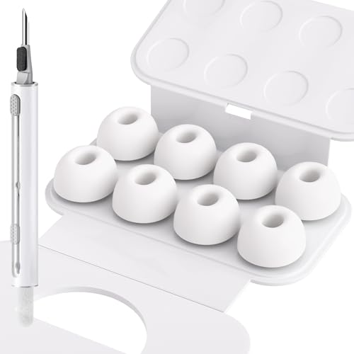 Image of 4 Pairs Replacement Ear Tips for AirPods Pro 2nd /1st (Large) | with Noise Reduction Hole & Cleaning Kit, Non-Slip Soft Silicone Airpods Pro Replacement Ear Tips with Portable Storage Box