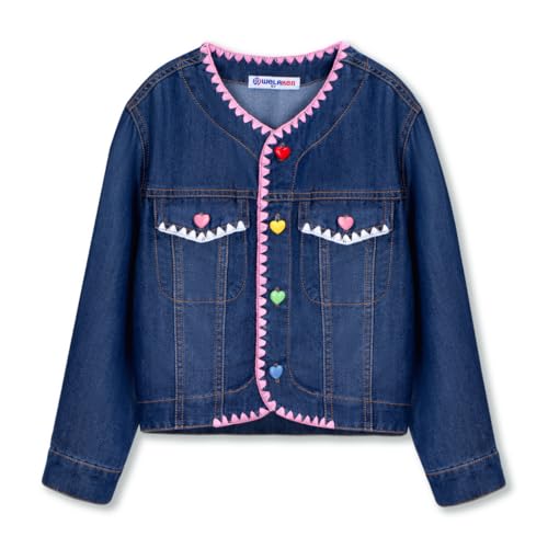Image of WELAKEN Print Denim Jacket for Girls & Kids II Little Girl's Button Down Crop Jean Jacket Coat