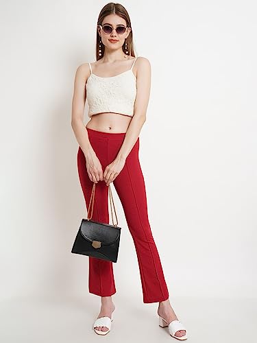Image of POPWINGS Casual Solid Regular Fit Solid Trouser for Women || Pull On Trouser for Women || Semi-Formal Work Women Trouser for Summer || Stylish Western Trouser