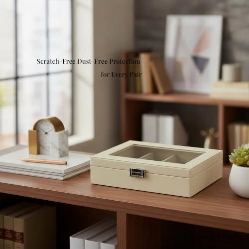 UnionPlus 4-Slots Sunglasses Organizer Glasses Collector Eyewear, Faux Leather Storage Box for Eyeglasses, Lychee Beige by UnionPlus - Used condition - Image 5