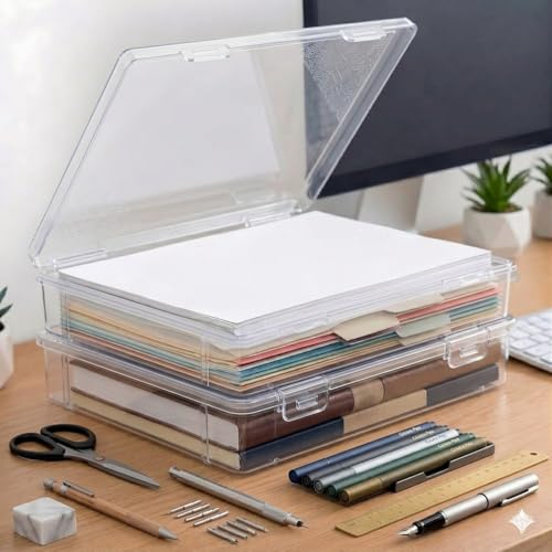 Image of Klick n shop A4 Clear File Storage Box Transparent Plastic Document Organizer with Secure Latching Lid, Stackable Paper Holder for Office, School & Home Use (Pack Of 3)