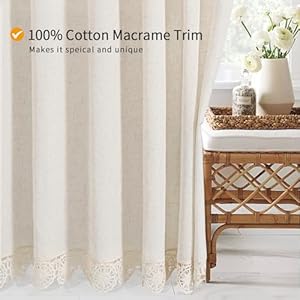 Gibelle boho farmhouse shower curtain set linen cotton fabric shower curtain with macrame lace decor modern bohemian french country chic bathroom curtain with peva liner 72×72 beigecream  urban country home decor