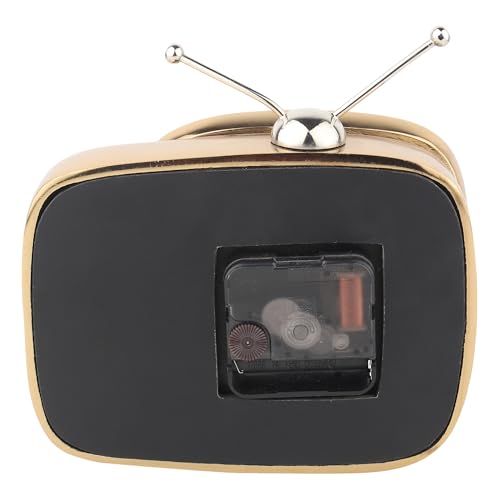 Image of Decor de Maison Brings Handcrafted Retro Tv Timepiece Table Clock for KidsRoom, Living Room, Bedroom, Study Table|Classic Non-Ticking Tabletop Battery Operated Analog Desk Clock in Gold (17x4x17cm)