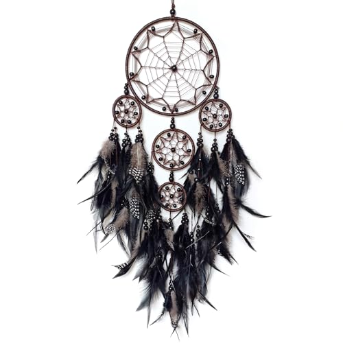 Donko Large Dream Catcher Wall Decor Black Dream Catchers with Wooden Bead Handmade Feather Dreamcatcher Wall Hanging Ornament for Bedroom Living Room Home Decor