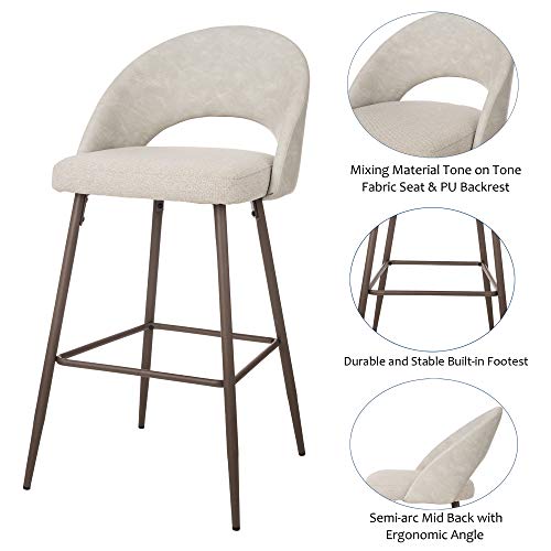 Glitzhome Bar Stools Modern Set Of 2 Bar Height Fabric Leather Barstools With Back Contemporary Bar Stools With Metal Base Comfortable Kitchen Pub Bar Chairs thumb #4