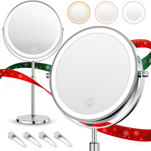 Opiniones de Espejos de aumento de esta semana. 41 KIROGILY Espejo con Luz para Maquillaje, Espejos para Maquillaje con Aumento 10X/1X, Espejo de Tocador y Luz Led, Espejo Maquillaje Portatil de Doble Cara, 3 Modos de...
