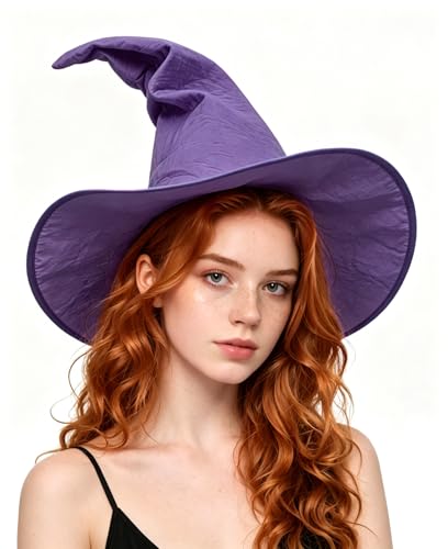JEGERMIG Adult Witch Hat Foldable Suede Halloween Costume Hat with Adjustable Wire Brim & Drawstring 8 Colors for Cosplay Party