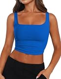 Zeagoo Sleeveless Crop Tops for Women Double Layering Slim Fit Trendy Cropped Tank Top Basic Going Out Tops Royal Blue