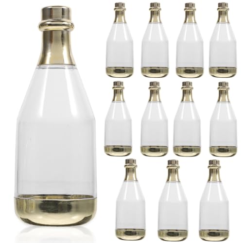HONITANO 12 Scatole Bomboniere Mini Bottiglie Caramelle Trasparenti a Forma di Bottiglia Spumante Oro per Matrimoni Addio al Nubilato e Feste