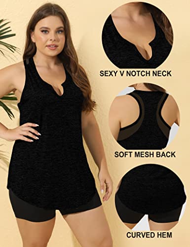 Foreyond Plus Size Women's Workout Clothes V Neck Racerback Tank Tops Sleeveless Yoga Athletic Tops Activewear #TOP2