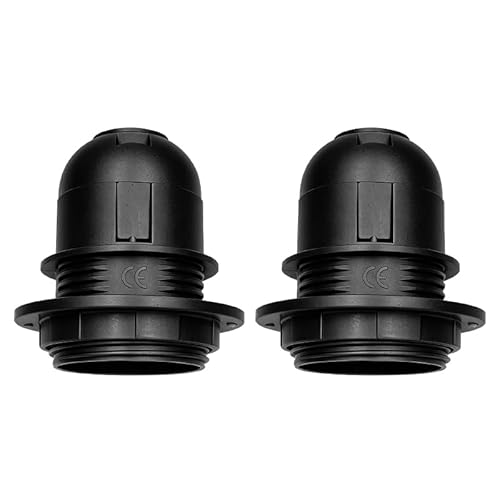 BroLuka Lot de 2 Douilles E27 en Plastique Blanc avec Bague d'Abat-jour, Culot à Visser pour Lampe de Table, Plafonnier et Suspension