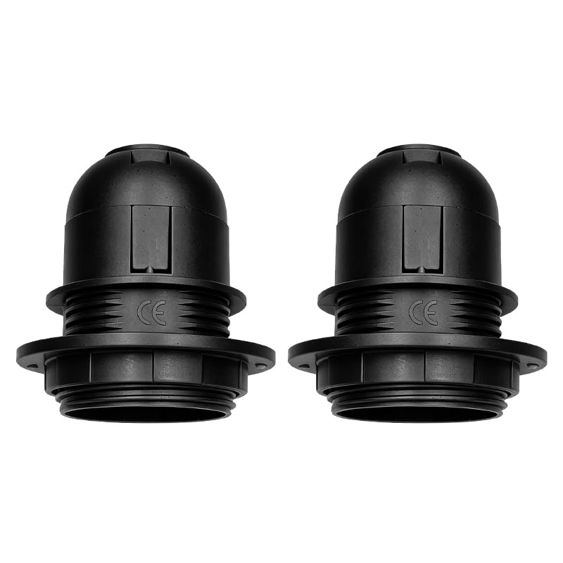 BroLuka 2Pcs E27 Lamp Holder, White Plastic Bulb Holder with Shade Ring, Screw Light Fitting for Table Lamp, Ceiling Light, and Pendant Lighting